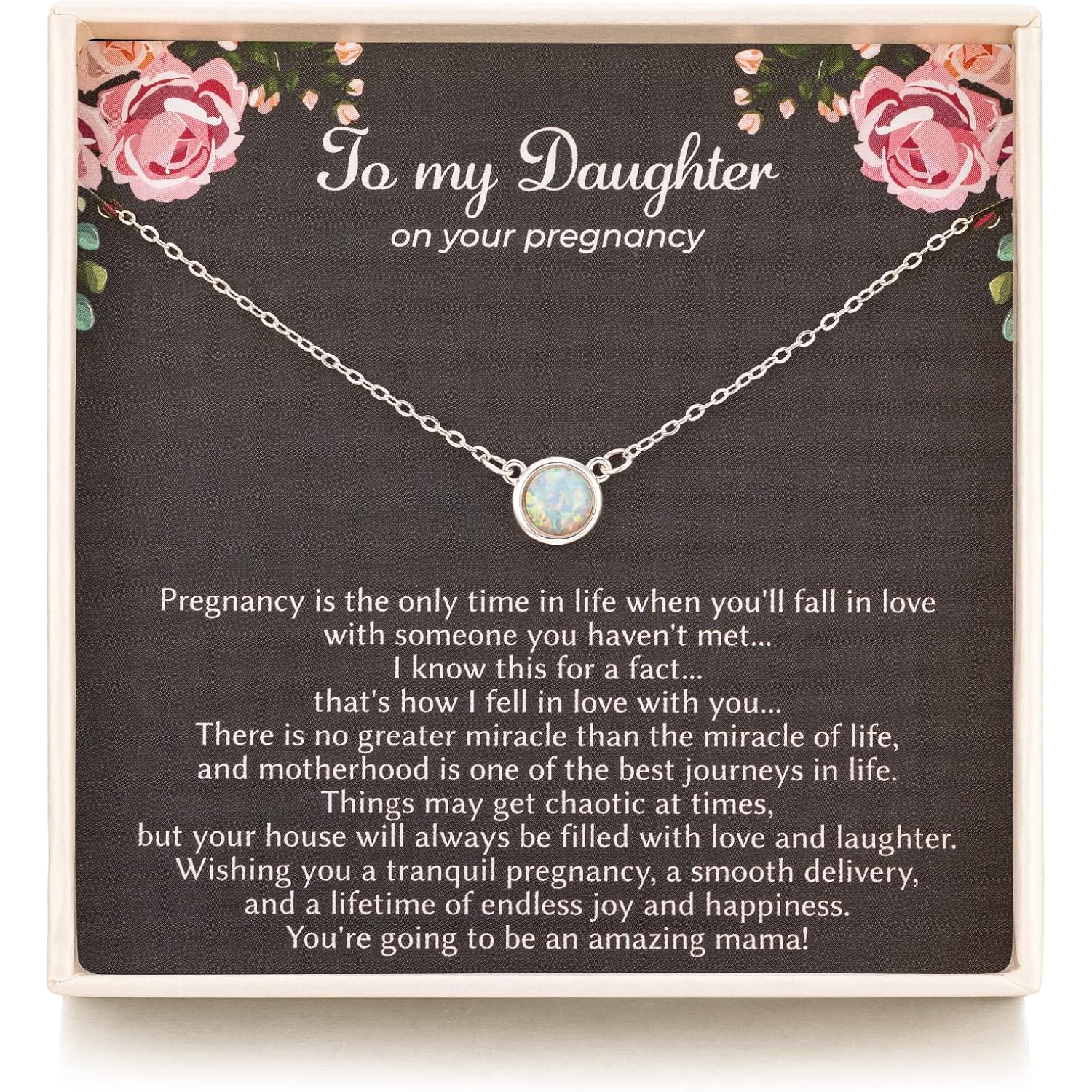 RareLove First Time Mom Gift,Daughter Pregnancy Gifts 925 Sterling Silver White Opal Necklace For Mom to be,Expecting Moms
