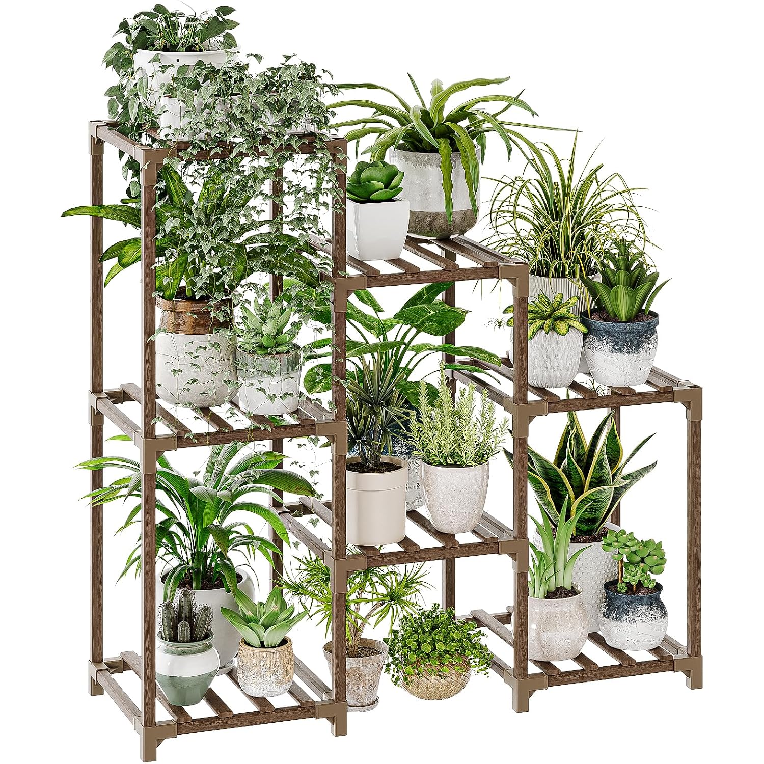 Bamworld Plant Stand Indoor Plant Shelf Outdoor Wood Plant Rack For Multiple Plants 3 Tiers Ladder Plant Holder For Living Room Patio Boho Home Decor For Gardening
