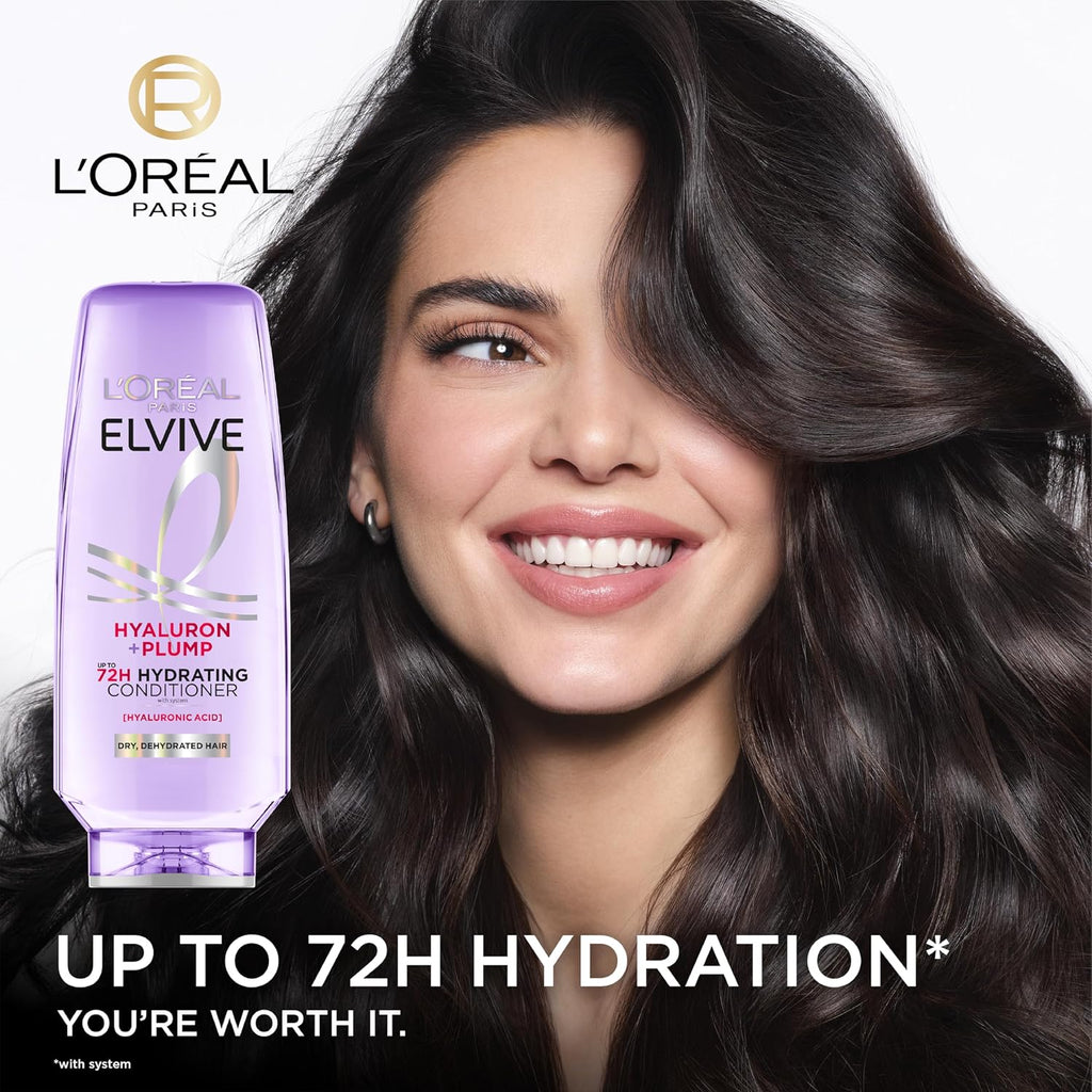 L'Oreal Paris Elvive Hyaluron Plump Hydrating Conditioner For Dehydrated, Dry Hair Infused With Hyaluronic Acid Care Complex, Paraben-Free, 12.6 Fl Oz