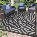 Genimo Outdoor Rug, Waterproof Plastic Rugs For Patio, 5'X8' Black Grey | Outside Larger Modern Carpet Mat For Porch Decor, Deck, Balcony, Camping, Rv, Backyard, Picnic, Beach, Reversible, Foldable