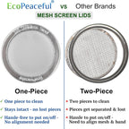 2 Pack ONE-PIECE 316 Surgical Stainless Steel Sprouting Lids for Wide Mouth Mason Jar (Ball Kerr) - One-Piece- Strainer Mesh Lids - Rust-Proof