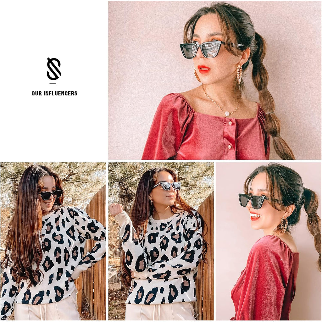 SOJOS Polarized Narrow Square Cateye Sunglasses for Women Retro Trendy Driving Glasses SJ2169 Tortoise/Grey
