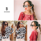 SOJOS Polarized Narrow Square Cateye Sunglasses for Women Retro Trendy Driving Glasses SJ2169 Tortoise/Grey