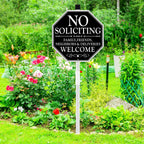 No Soliciting Sign For House, 11" X 27" No Soliciting Yard Sign With Stake, Metal No Soliciting Sign Perfect For Yard, Easy To Install (Welcome)