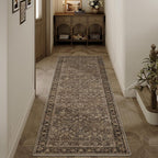 2X6 Runner Rug Machine Washable Brown Hallway Area Rugs Indoor Accent Rugs Floral Low Pile Carpet Distressed Throw Rug Bedroom Living Room Office Dining Kitchen Laundry Non Slip