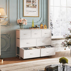 WLIVE 7 Drawer Dresser TV Stand, Dressers for Bedroom, Fabric Storage Tower, Hallway, Entryway, Closets, Sturdy Steel Frame, Wood Top, Easy Pull Handle, White