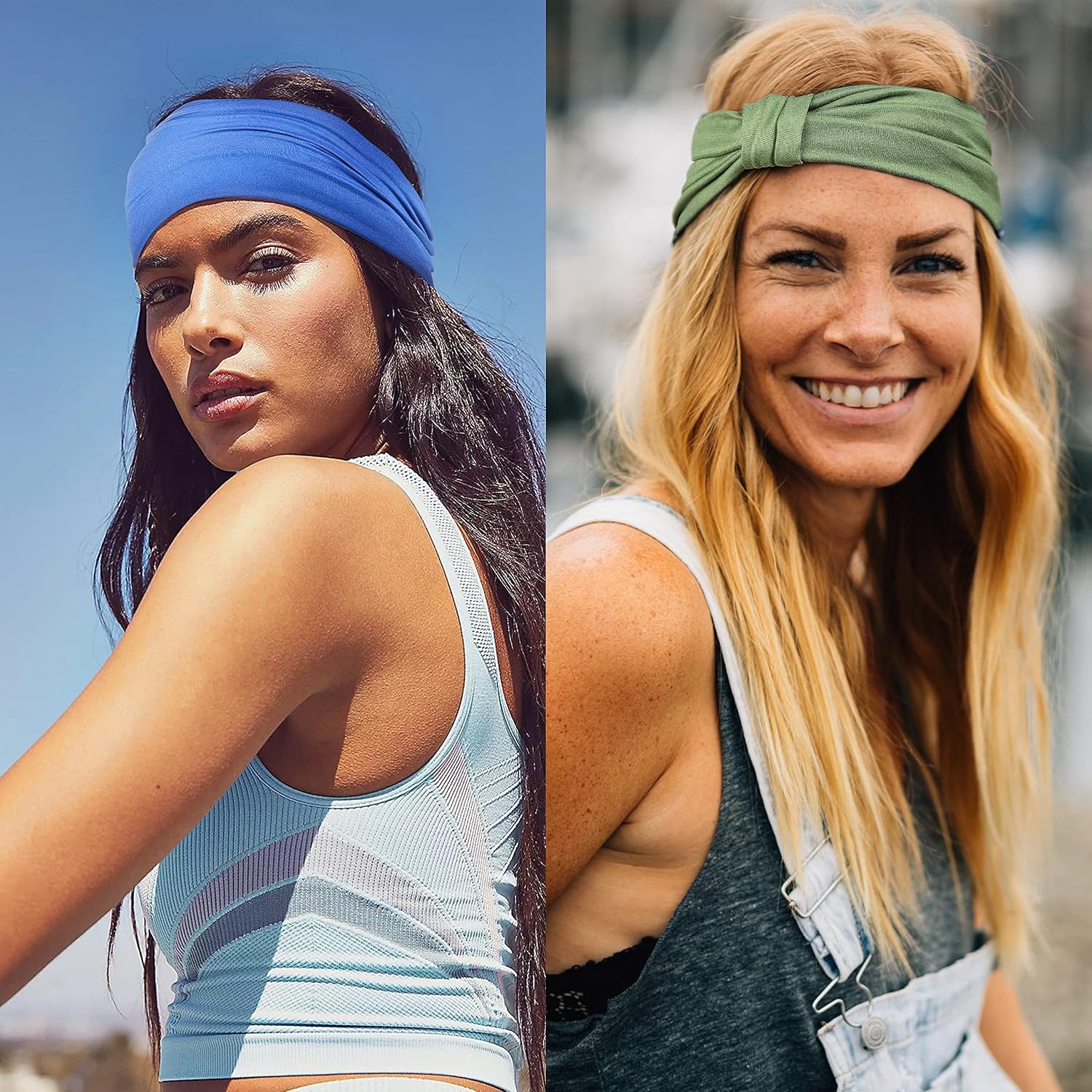 Gili 6 Pack Wide Headbands For Women Non Slip Soft Elastic Hair Bands Yoga Running Sports Workout Gym Head Wraps, Knotted Cotton Cloth African Turbans Bandana (With 6 Pcs Hair Ties)