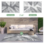 Genimo Outdoor Rug, Waterproof Plastic Rugs For Patio, 5'X8' Grey White | Outside Larger Leaf Carpet Mat For Porch Decor, Deck, Balcony, Camping, Rv, Backyard, Picnic, Beach, Reversible, Foldable
