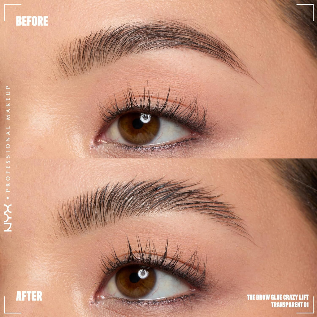 Nyx Professional Makeup The Brow Glue Crazy Lift, Brow Lamination Gel With 16Hr Strong Hold & Built-In Styling Comb - Clear Eyebrow Gel