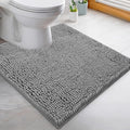 LuxUrux Toilet Rugs U Shaped Washable, Bathroom Toilet Mat, Extra-Soft Plush Bath Bathroom Rug,1'' Chenille Microfiber Material, Super Absorbent Shaggy Machine Wash & Dry (20 x 20 inch, Light Grey)