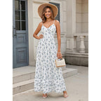 Htzmo Women Casual Summer Floral Maxi Sundress V Neck Spaghetti Strap Bow Tie Backless Flowy Boho Beach Long Dress 2026