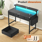 31Inch Office Computer Desk With Led Lights & 2 Fabric Drawers, Gaming Desk With Side Pocket & Ergonomic Monitor Stand, Small Space Study Writing Table With Anti-Tip Design,Black