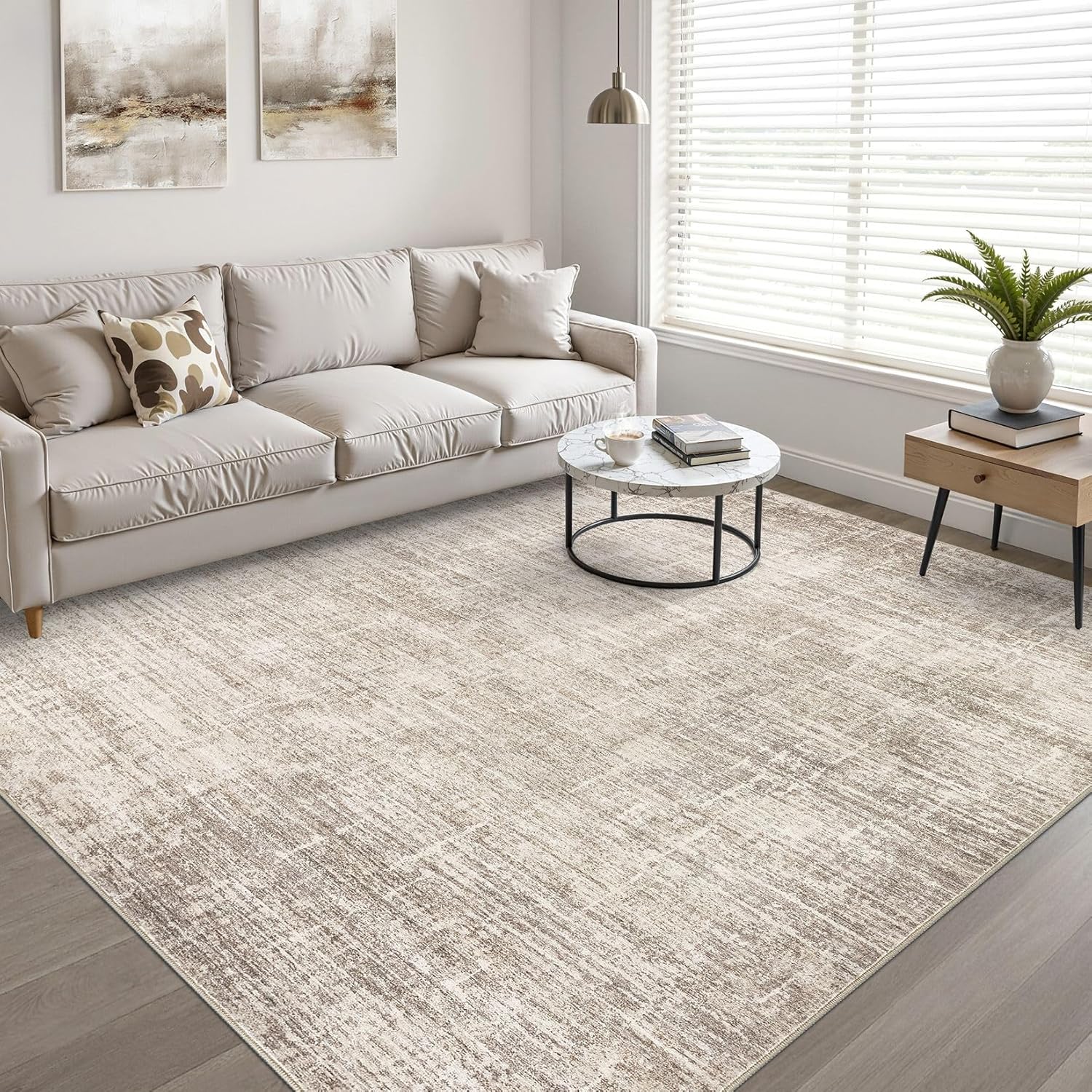 8x10 Area Rugs Living Room: Washable Large Neutral Brown Rug Abstract Soft Modern Stain Resistant Indoor Floor Non-Slip Carpet for Bedroom Nursery Kids Office Playroom Dining Room Under Table Home