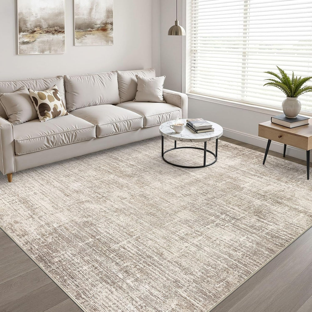 8X10 Area Rugs Living Room: Washable Large Neutral Brown Rug Abstract Soft Modern Stain Resistant Indoor Floor Non-Slip Carpet For Bedroom Nursery Kids Office Playroom Dining Room Under Table Home