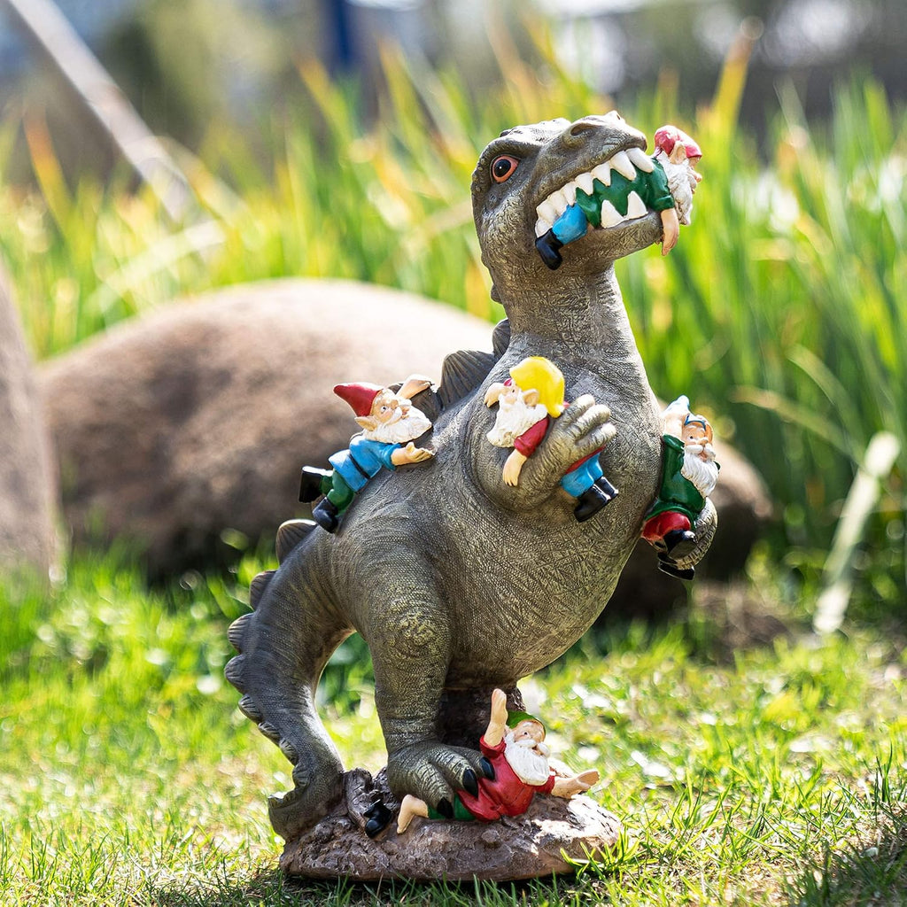 Garden Gnomes Statues Yard Decorations Outdoor Garden Decor, 14” Dinosaur Gnomes Garden Statues, Patio, Lawn Ornament, Gardening Gifts For Women For Housewarming