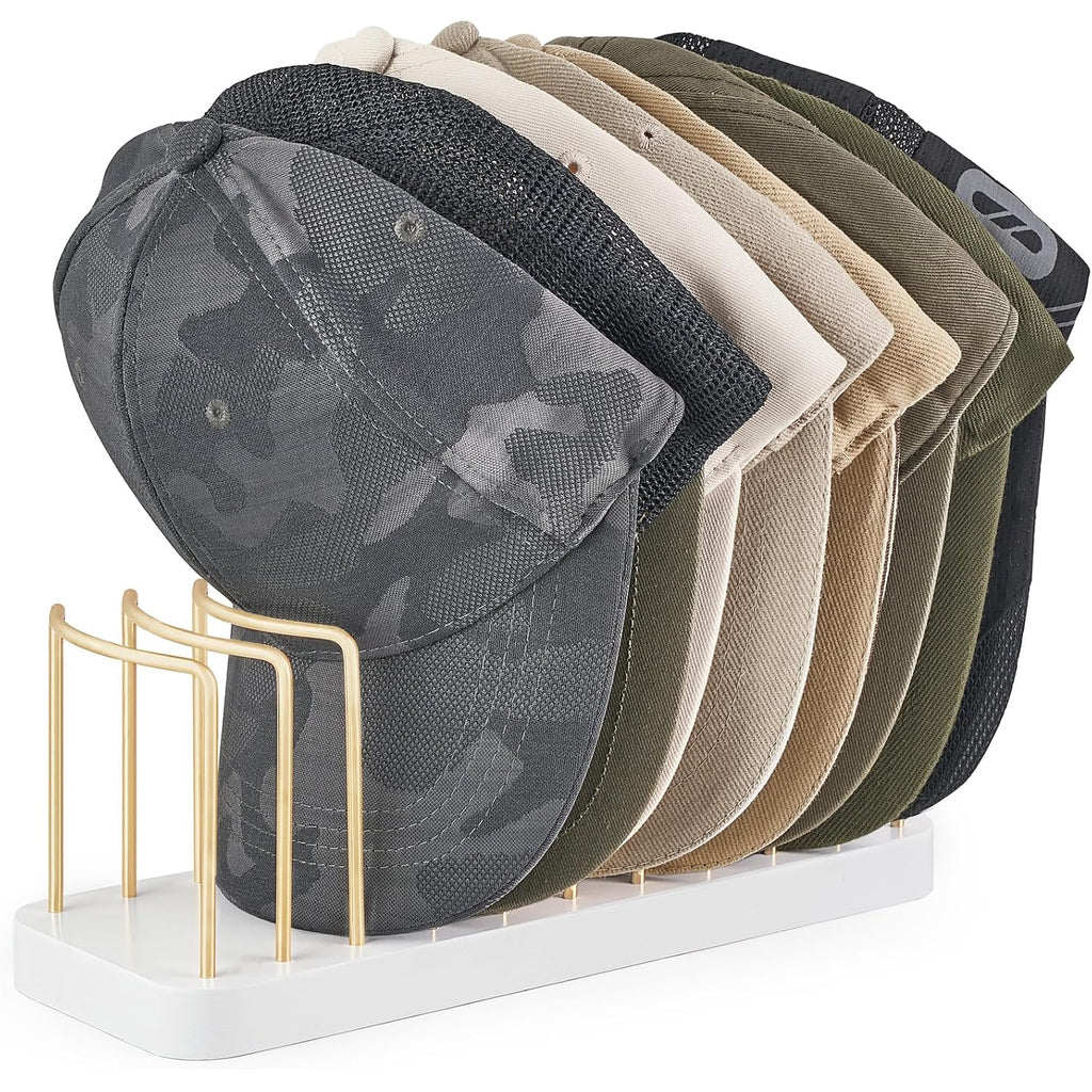 Mkono Hat Organizer For Baseball Caps, Hat Holder For 10 Baseball Caps, Tabletop Hat Rack Stand Storage Display Cap Organizer For Desk Closet Shelf Dresser White