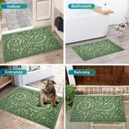 Bulijojo Front Door Mat Entrance,Durable Heavy Duty Welcome Mat,Thick Absorbent Natural Rubber Non Slip Mat,Sturdy Entryway Green, 17"X30"