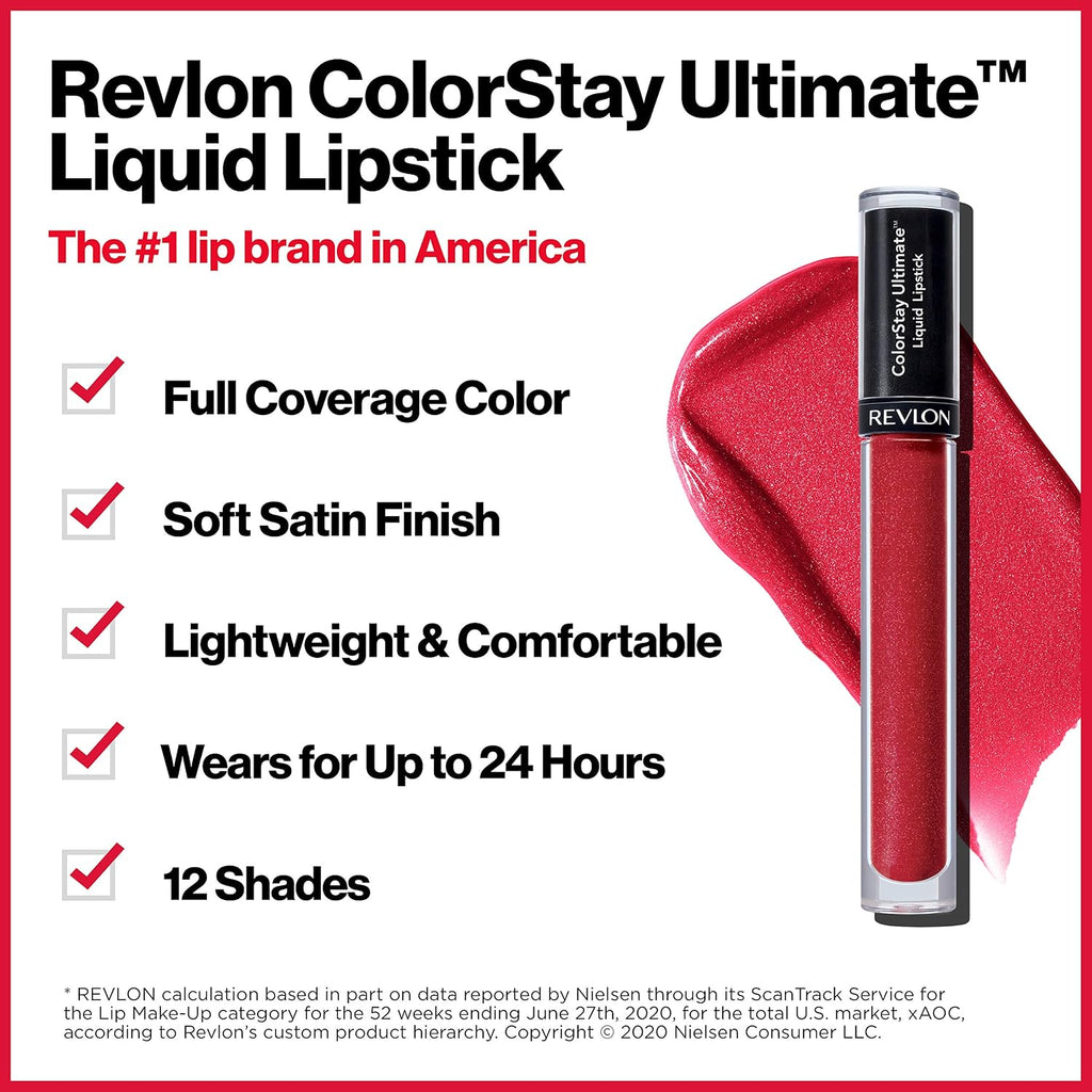 Revlon Colorstay Ultimate Liquid Lipstick, Longwear Rich Lip Colors, Wears For Up To 24 Hours, Satin Finish, 075 #1 Nude, 0.1 Fl Oz
