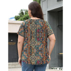 Womens Plus Size Tops Short Sleeve Shirts Crewneck Pleated Blouses Dressy Casual Fashion Tunic Top (1X-5X)