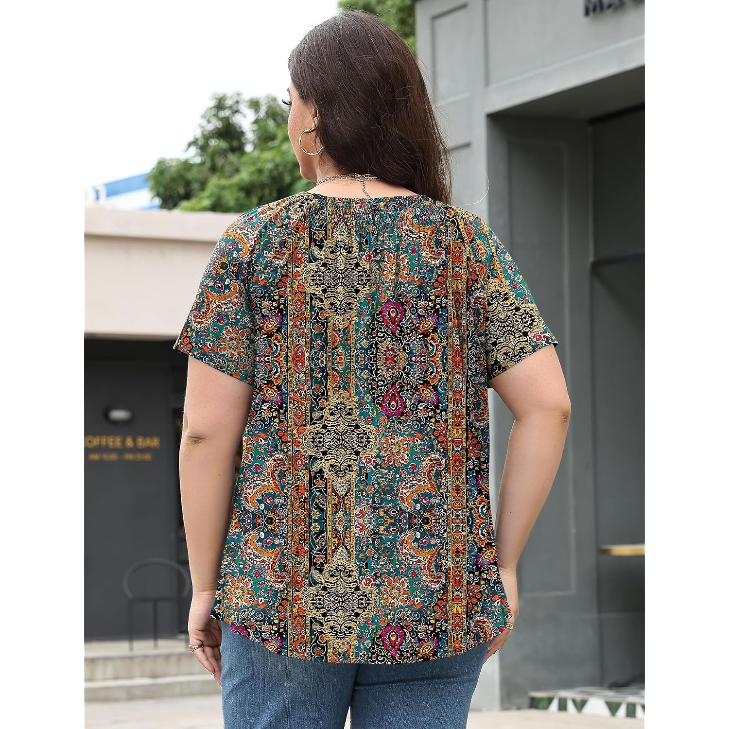 Womens Plus Size Tops Short Sleeve Shirts Crewneck Pleated Blouses Dressy Casual Fashion Tunic Top (1X-5X)