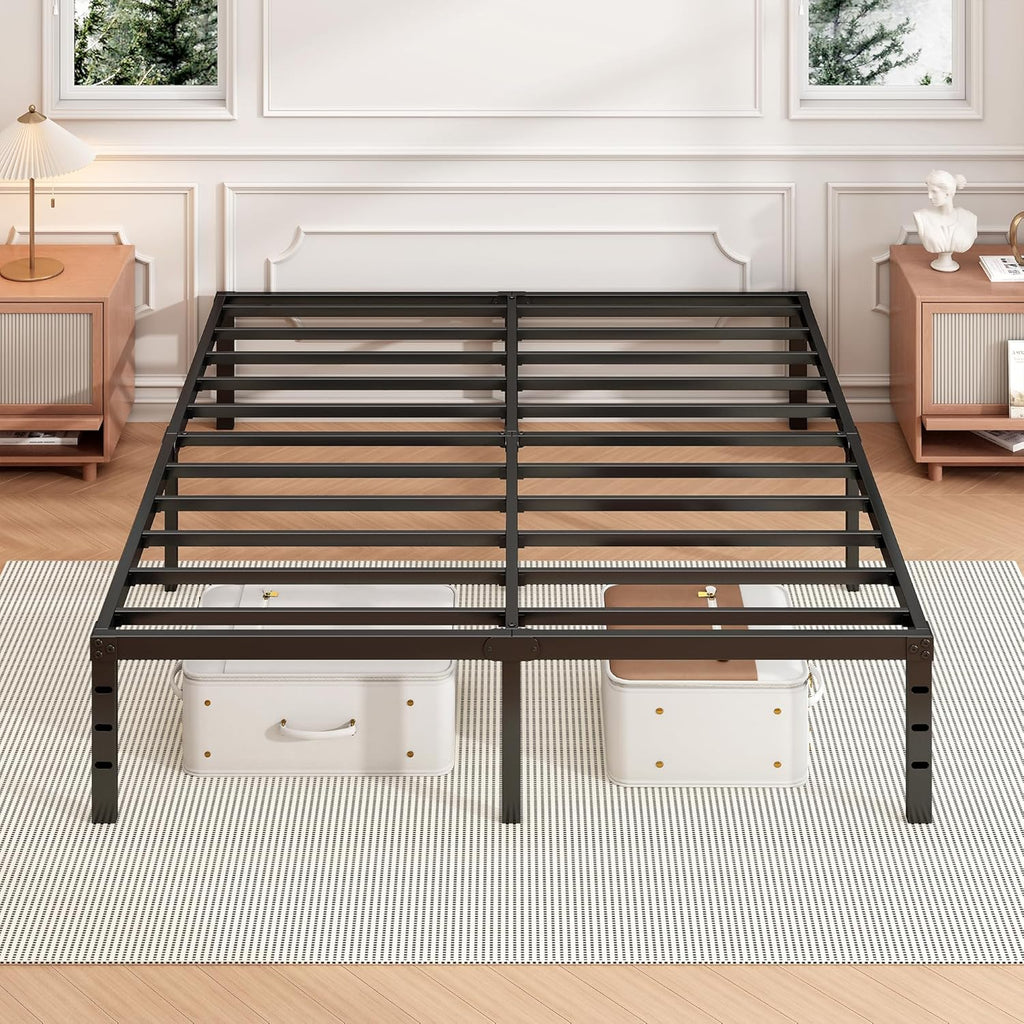 Hafenpo 18 Inch Full Bed Frame - Sturdy Metal Platform Full Size, No Box Spring Needed, Heavy Duty, Easy Assembly, Strong Bearing Capacity, Under Bed Storage, Black
