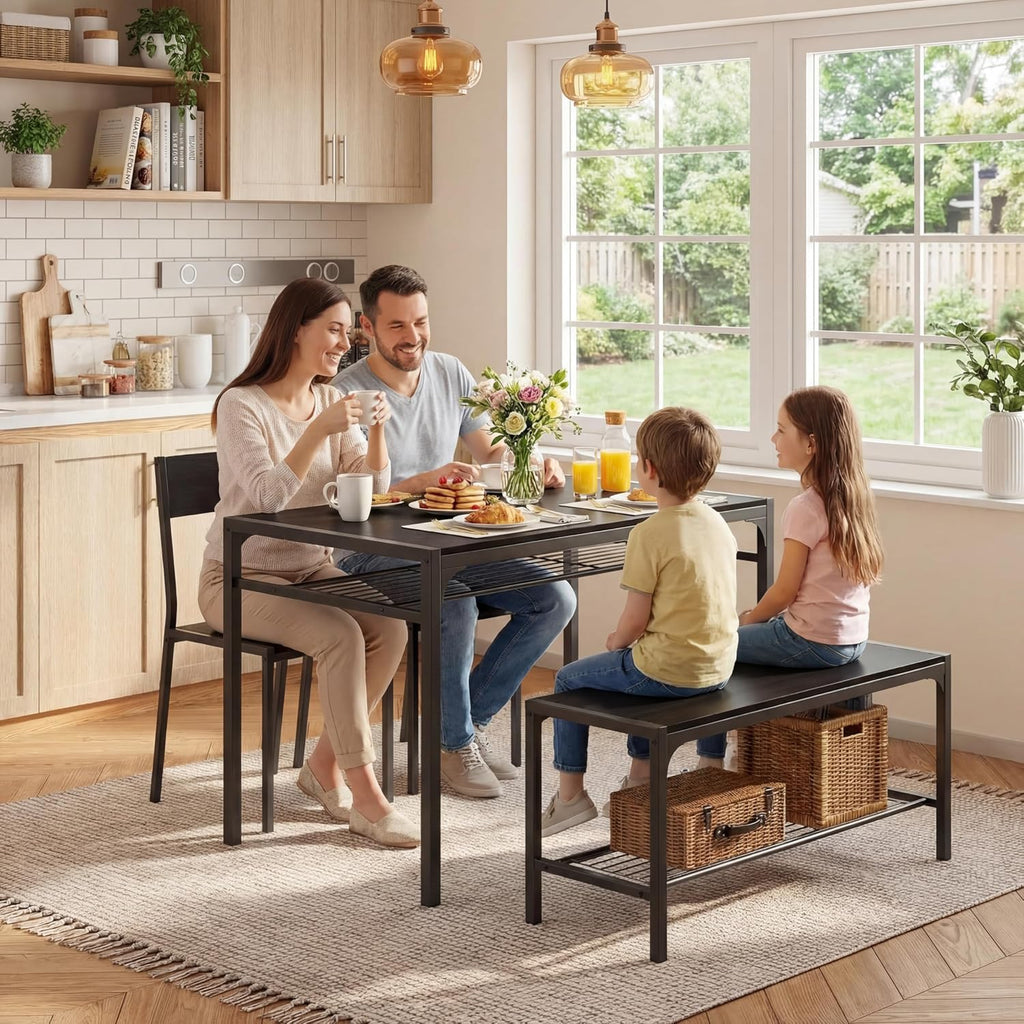 Gizoon Kitchen Table And 2 Chairs For 4 With Bench, 4 Piece Dining Table Set For Small Space, Apartment