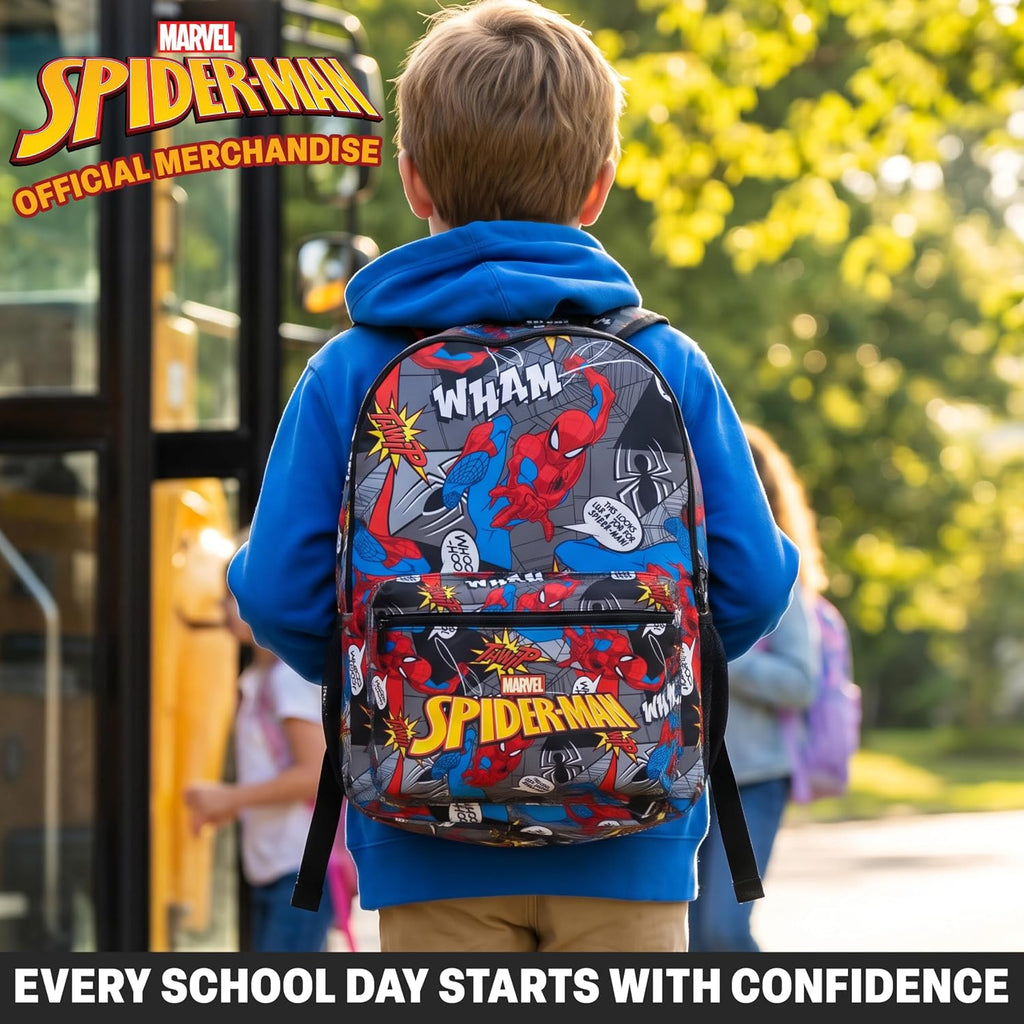 Get Trend Marvel Spider-Man Kids Backpack, Boys Lightweight 18 Inch Book Bag, Padded Straps Travel School Bag Gifts For Boys (Multi Spiderman)