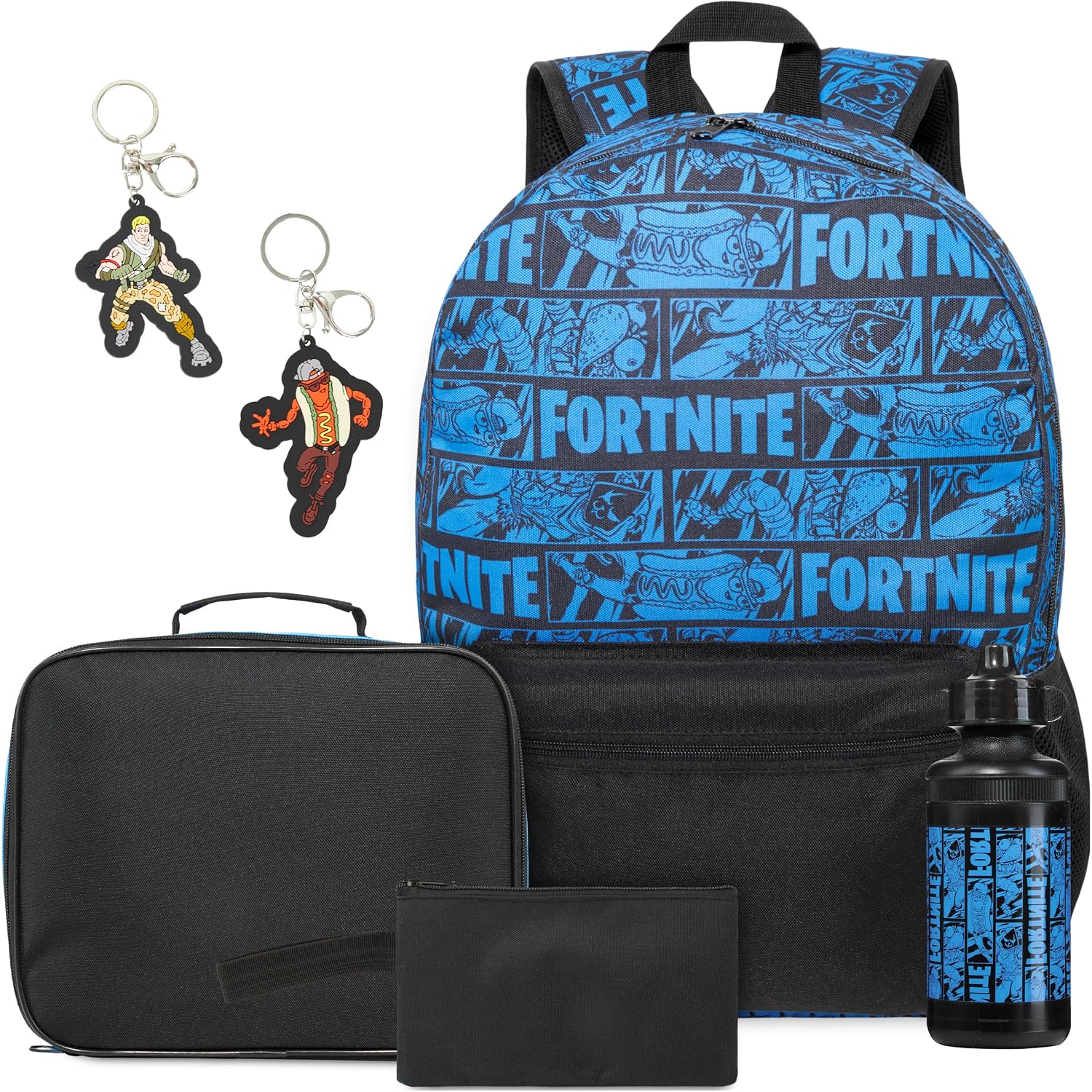Get Trend Fortnite Boys Backpack 6Pc School Set With Lunch Bag Pencil Case | 18In Kids Book Bag With Water Bottle, 2 Keychains, Pencil Pouch, Insulated Cooler Bag, School Supplies, Gamer Gifts For Boys
