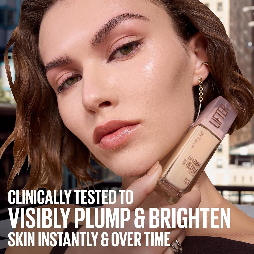 Maybelline Lifter Plump & Glow Foundation, Liquid Foundation With 2% Niacinamide + Hyaluronic Acid, Plumping And Brightening Face Makeup, 210, 1 Count