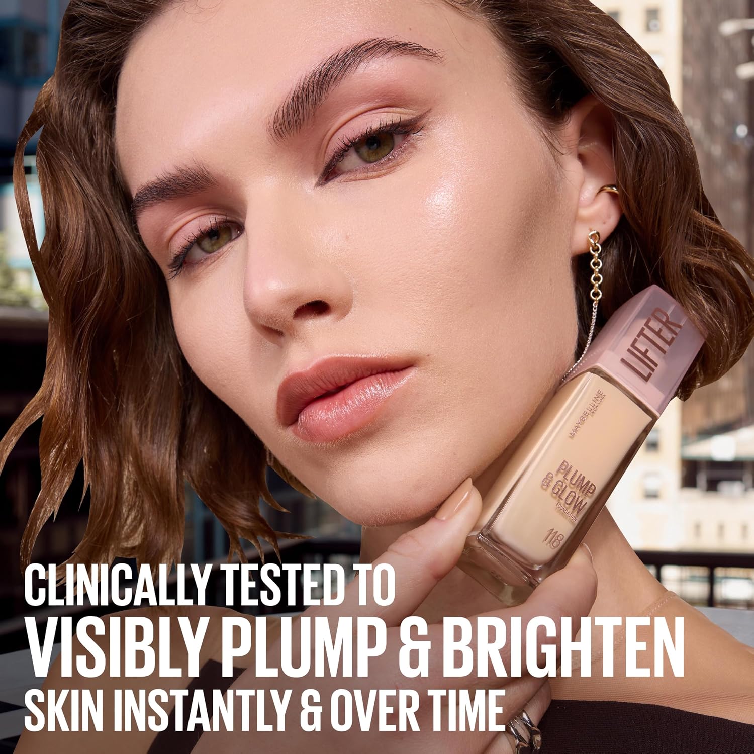 Maybelline Lifter Plump & Glow Foundation, Liquid Foundation With 2% Niacinamide + Hyaluronic Acid, Plumping And Brightening Face Makeup, 210, 1 Count