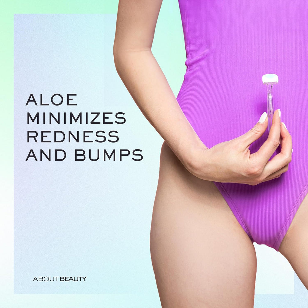 About Body Bikini Shavers - 3 Gentle Beauty Groomers, Japanese Steel Razor Ideal for Shaving, Exfoliating and Trimming Intimate Areas, Skin-Soothing Aloe Moisture Pad Gently Glides Along Skin