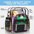 Clear Backpack Heavy Duty Xl - H18''Xw14''Xd8. Has Tsa Lock - Black | Pvc Transparent Backpack Has 2-Way Premium Zipper And Key Holder. Extra Large