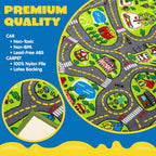 JOYIN Kids Play Rugs - 12 Pull-Back Vehicle Set - Durable Carpet Playmat Rug - City Pretending Play - Toddler Car Track Rug