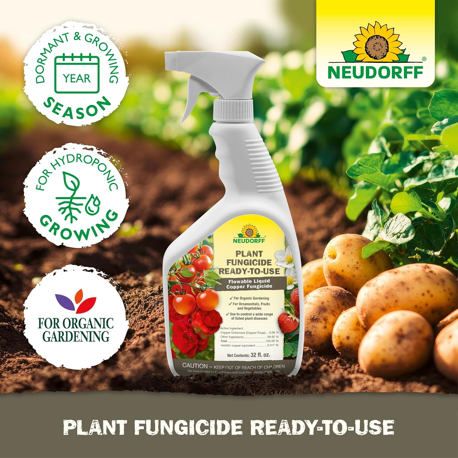 Neudorff Plant Fungicide Spray, Copper Soap Fungicide For Roses, Fruits & Vegetables Control Powdery Mildew And Other Diseases And Fungus For Organic Gardening, Ready-To-Use (Rtu (32 Oz))