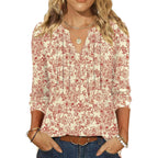 LOMON 3/4 Length Sleeve Womens Tops Pleated Puff Sleeve V Neck Work Blouses for Women Dressy Casual Spring Summer Clothes