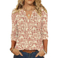 LOMON 3/4 Length Sleeve Womens Tops Pleated Puff Sleeve V Neck Work Blouses for Women Dressy Casual Spring Summer Clothes