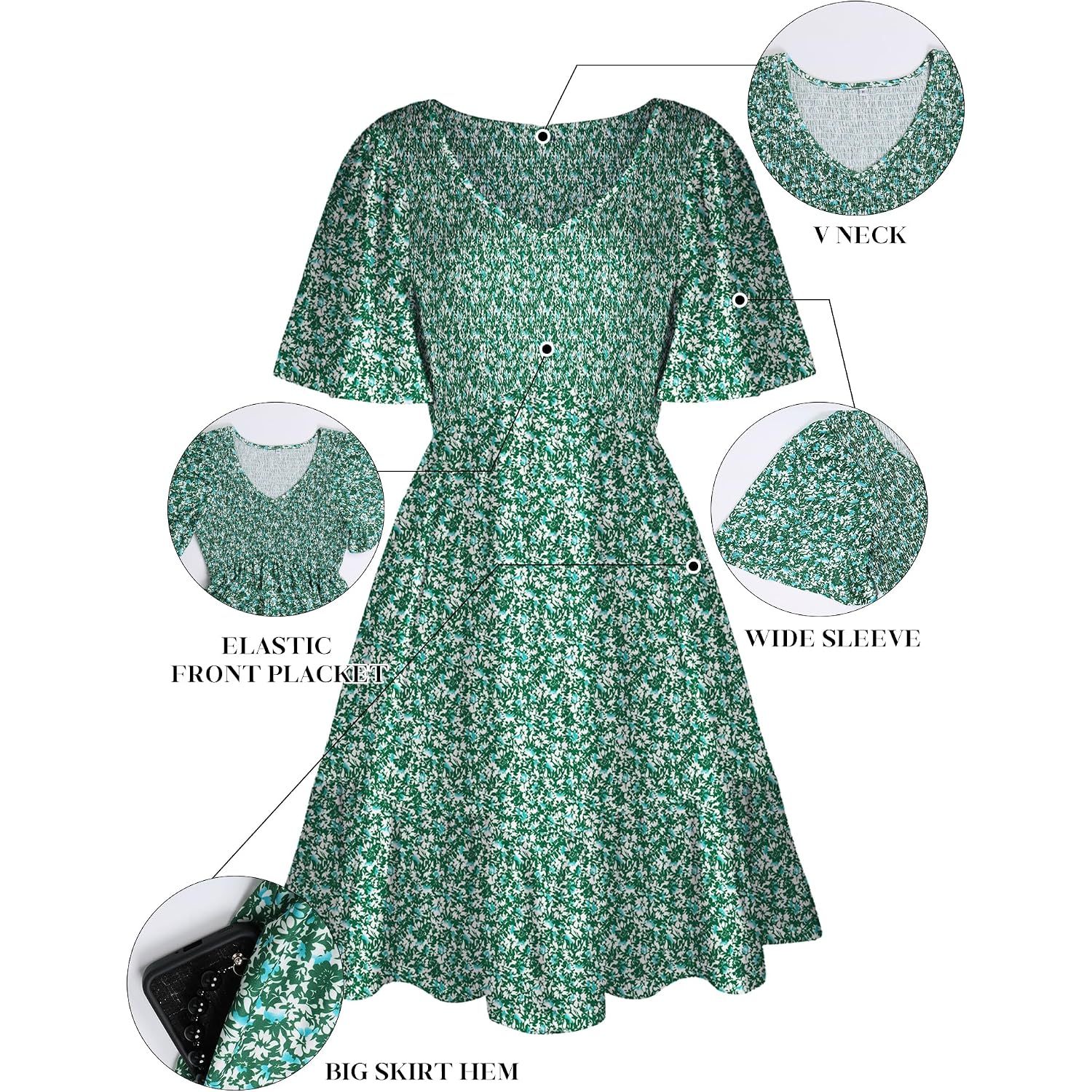 Ueal Womens Cute Floral Smocked V Neck Flutter Sleeve Sundress With Pockets Casual Spring Summer Dresses For Women 2026