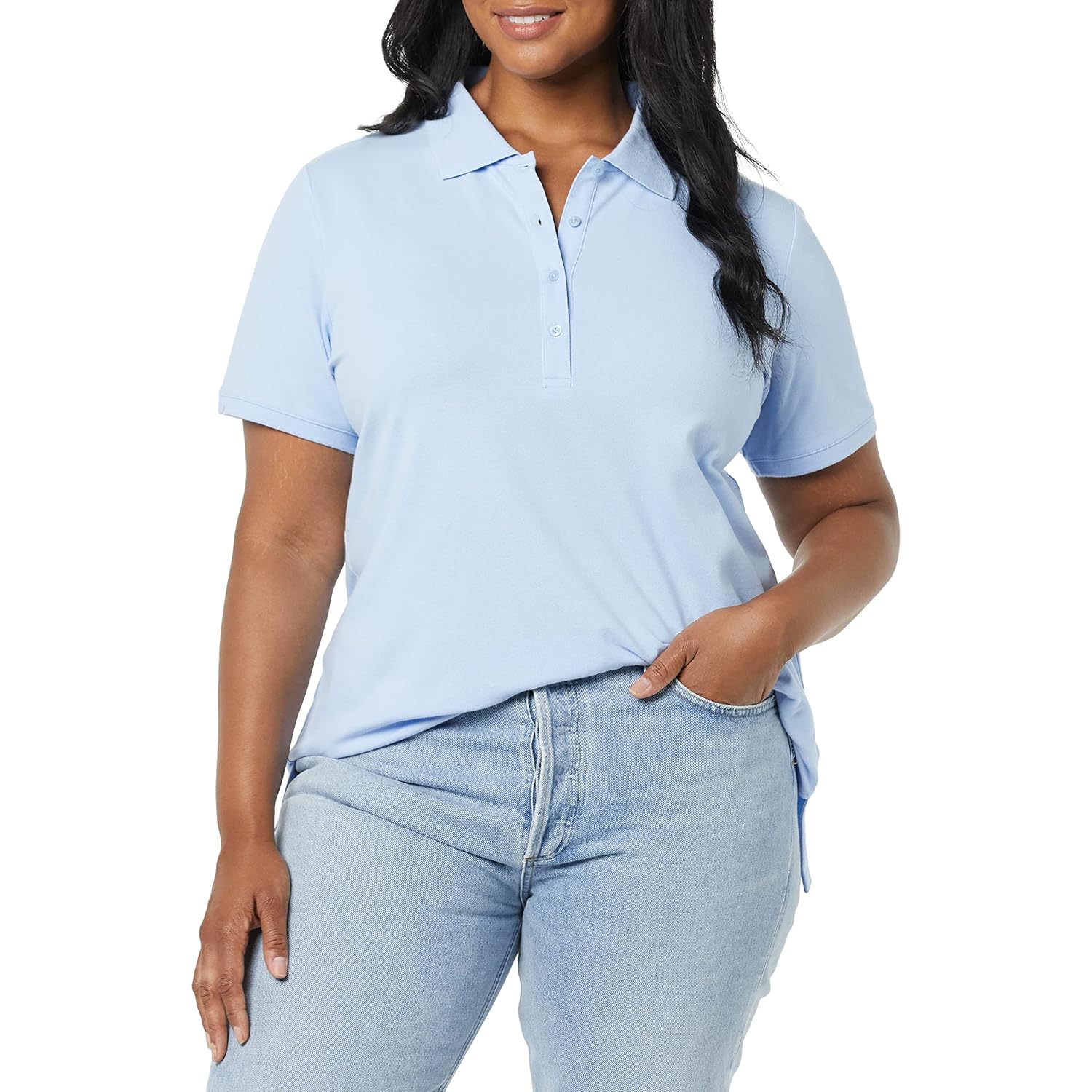 Women's Short-Sleeve Polo Shirt, Soft Stretch Cotton Jersey (Available in Plus Size)