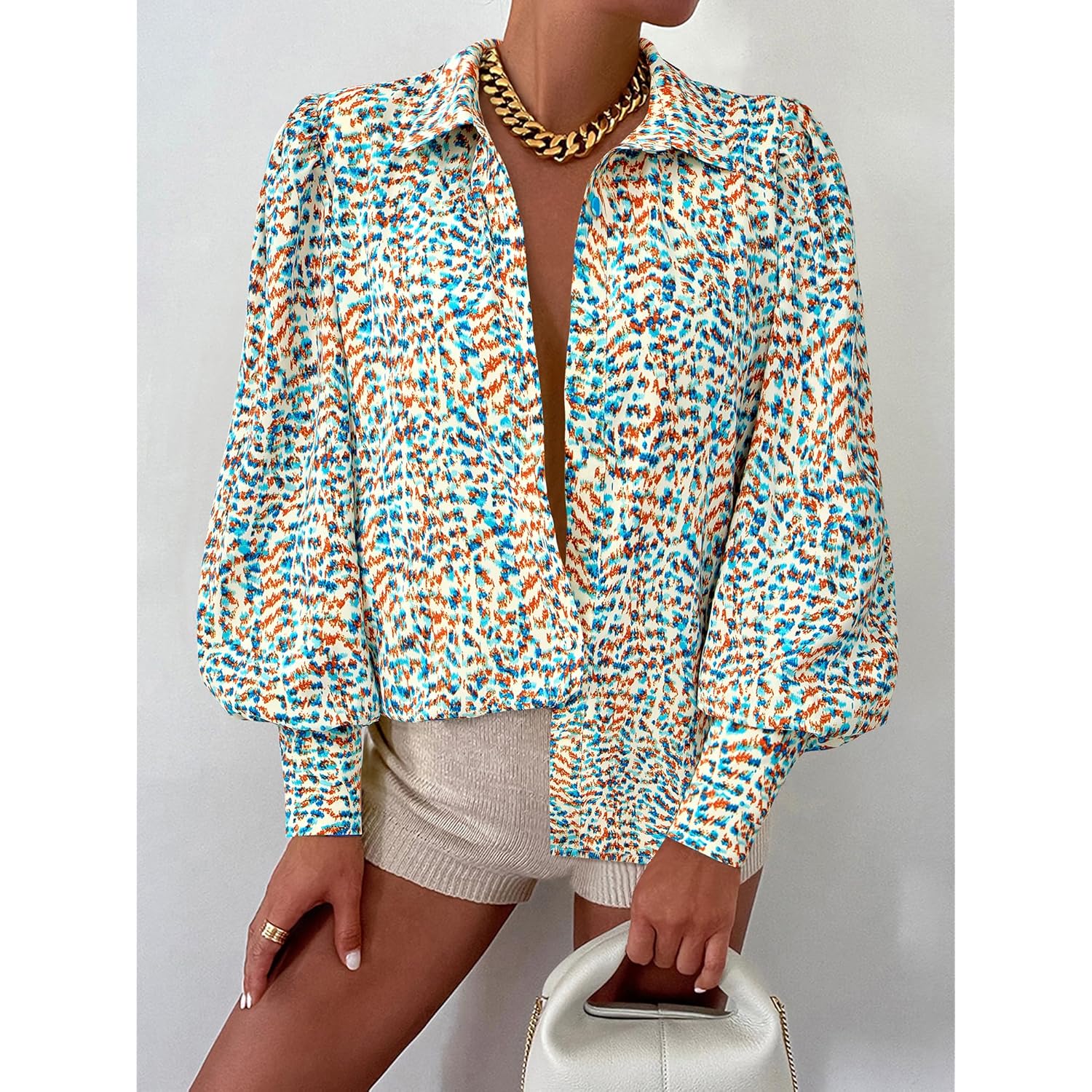 Summer Blouses for Women Dressy Casual 2026 Long Sleeve Button Down Shirt V Neck Boho Spring Tops Fashion Clothing