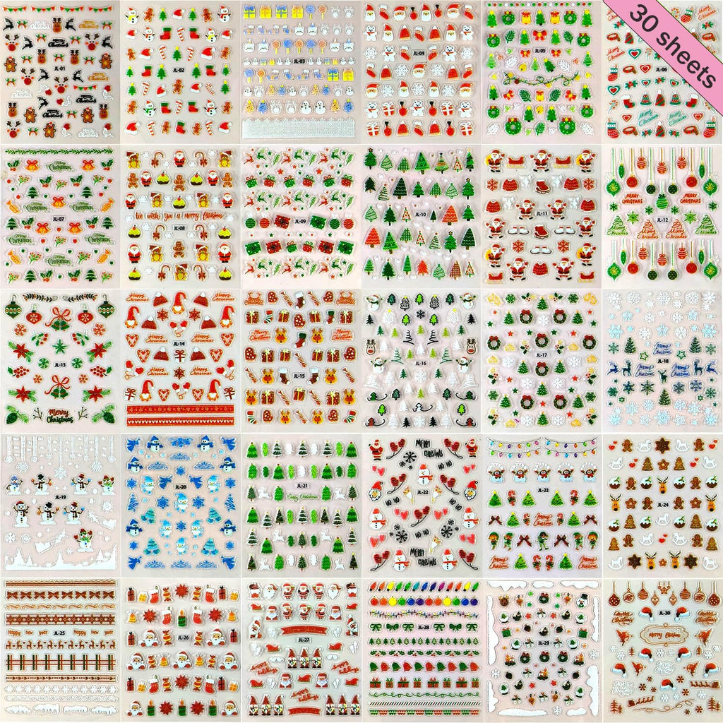 Christmas Nail Art Stickers 30 Sheets Christmas Nail Decals 3D Self Adhesive Santa Claus Elk Snowman Christmas Tree Nail Art Supplies Winter Nail Stickers for Women DIY Acrylic Nail Decorations