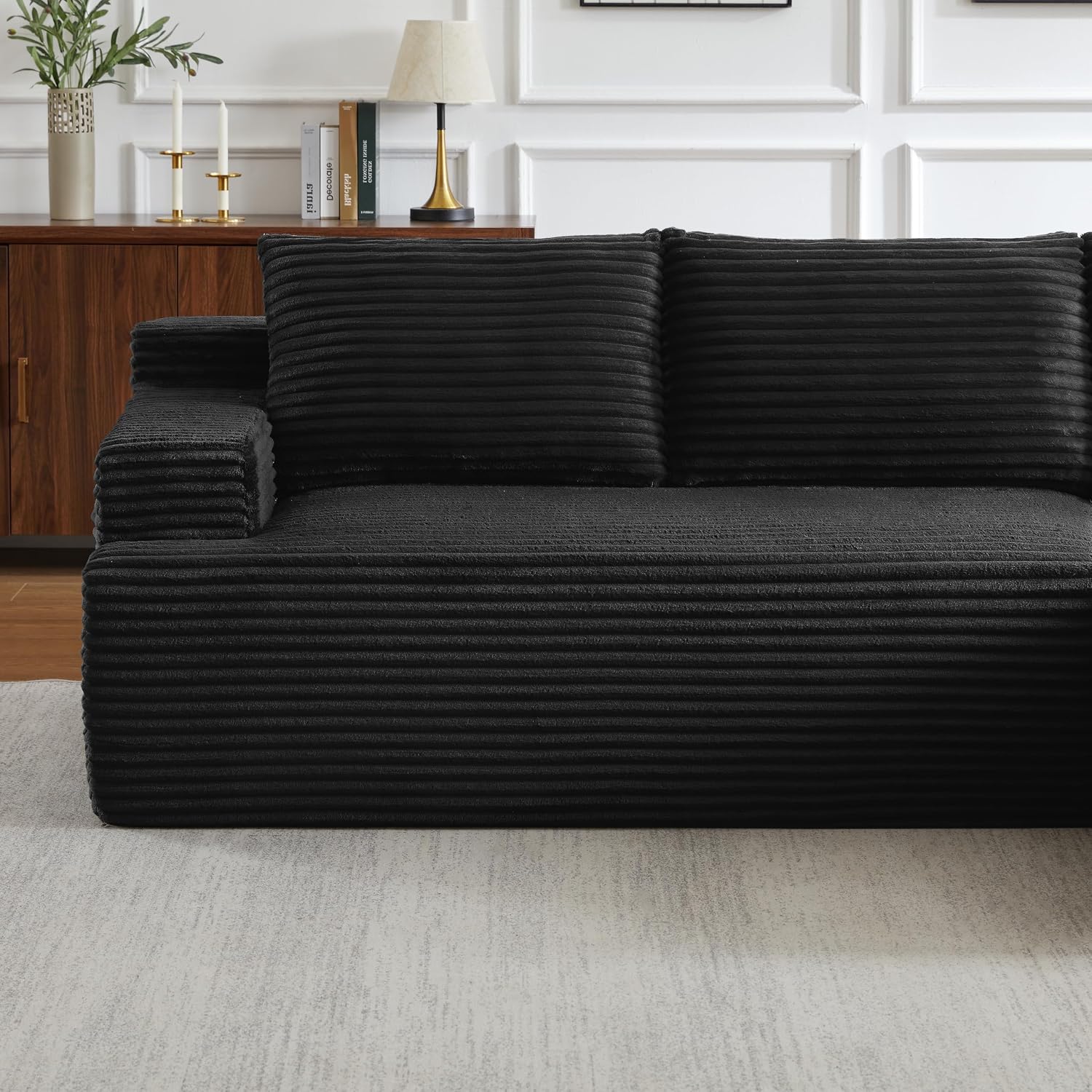 96" L Shaped Sectional Sofa Boneless Cloud Couch For Living Room - Corduroy Memory Foam Modular Sofa Compression Couches With Deep Seat For Living Room Bedroom, No Assembly