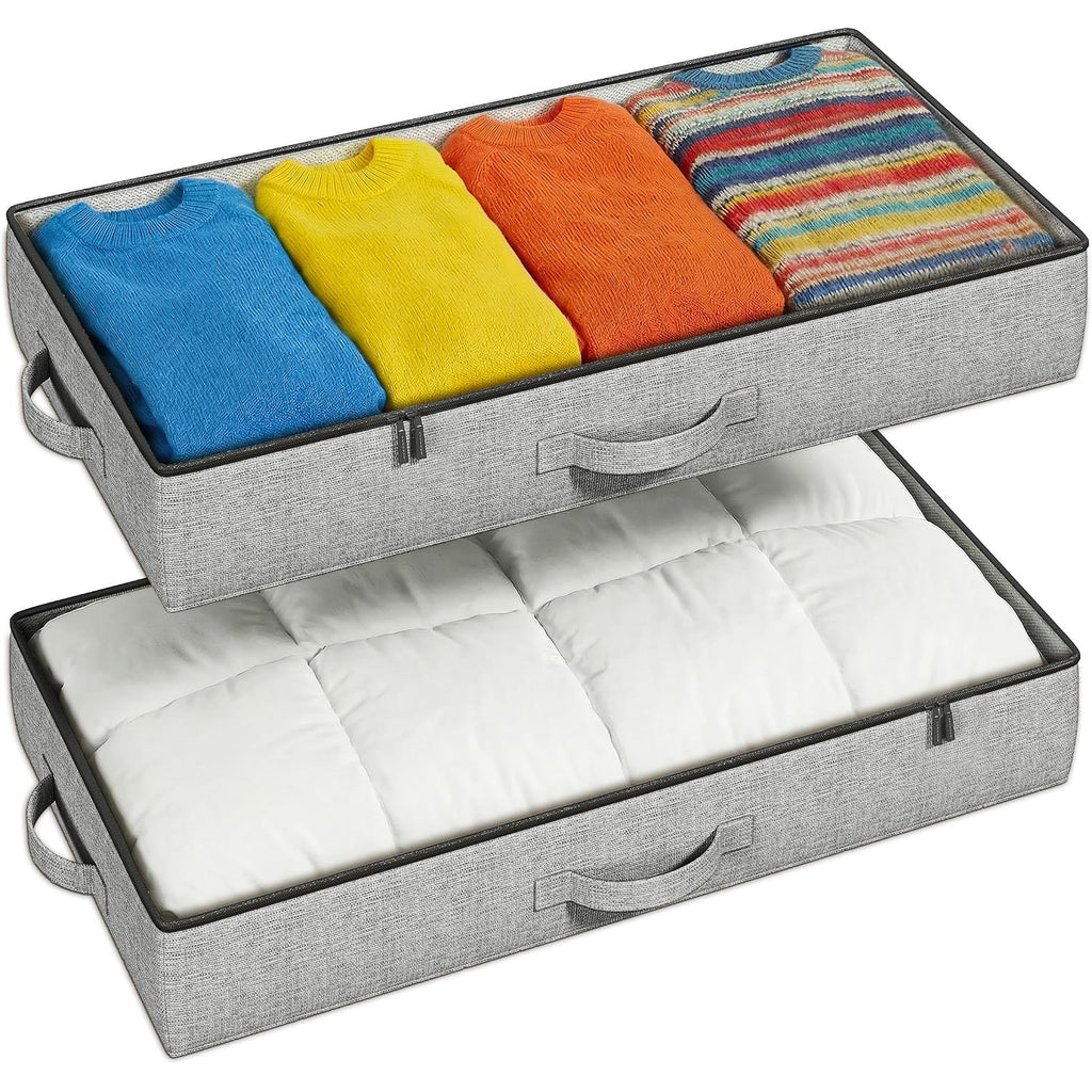 2-Pack Under Bed Storage Containers, 4.5 Inches Tall Low Profile Underbed Clothes Storage Organizer Bin With Sturdy Sidewalls/Bottom, Underbed Storage Bins 2 Storage Thin Bins
