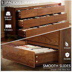 63" Wide 9-Drawer Dresser For Bedroom, Mid-Century Modern Chest With Solid Wood Legs, Concealed Handle,Large Wood Storage Organizer, Bedroom Storage,Walnut