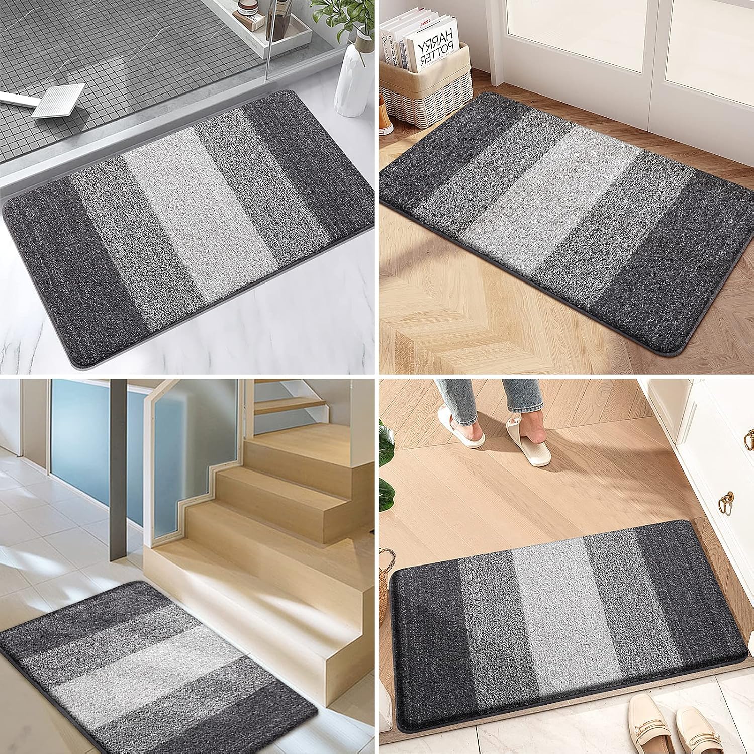 Indoor Outdoor Door Mat, 32X20 Non-Slip Absorbent Dirt Trapper, Low-Profile Washable Inside Entrance Front Floor Mat, Sturdy Soft Entry Doormats For Entryway, Grey