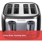 BLACK+DECKER 4-Slice Toaster, Extra Wide Slots, 7 Shade Settings, 1400 Watts, Frozen and Bagel Buttons, Toast Shade Selector, Extra Lift