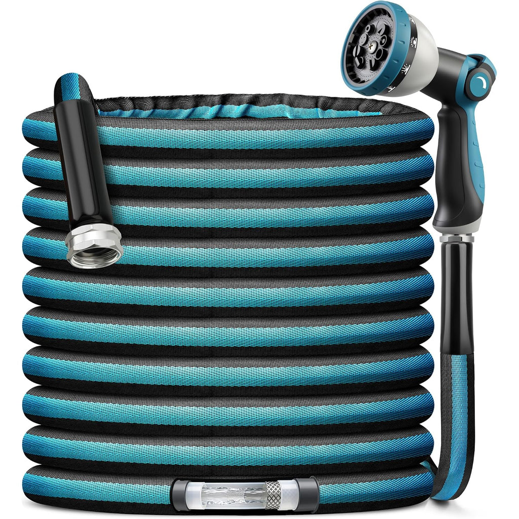 Garden Hose Water Hose – 100Ft Lightweight Flexible Outdoor Hose, Kink-Free, Weather Resistant, 3/4” Metal Fittings, 10-Function Spray Nozzle For Yard Car Wash