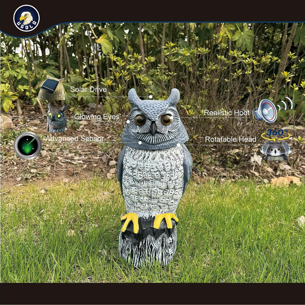 Solar Powered Garden Owl With Motion Detection, Rotating Head, Realistic Hoots And Silent Mode, Outdoor Statue And Sculpture, Owl Decoration For Home, Garden, Patio And Lawn