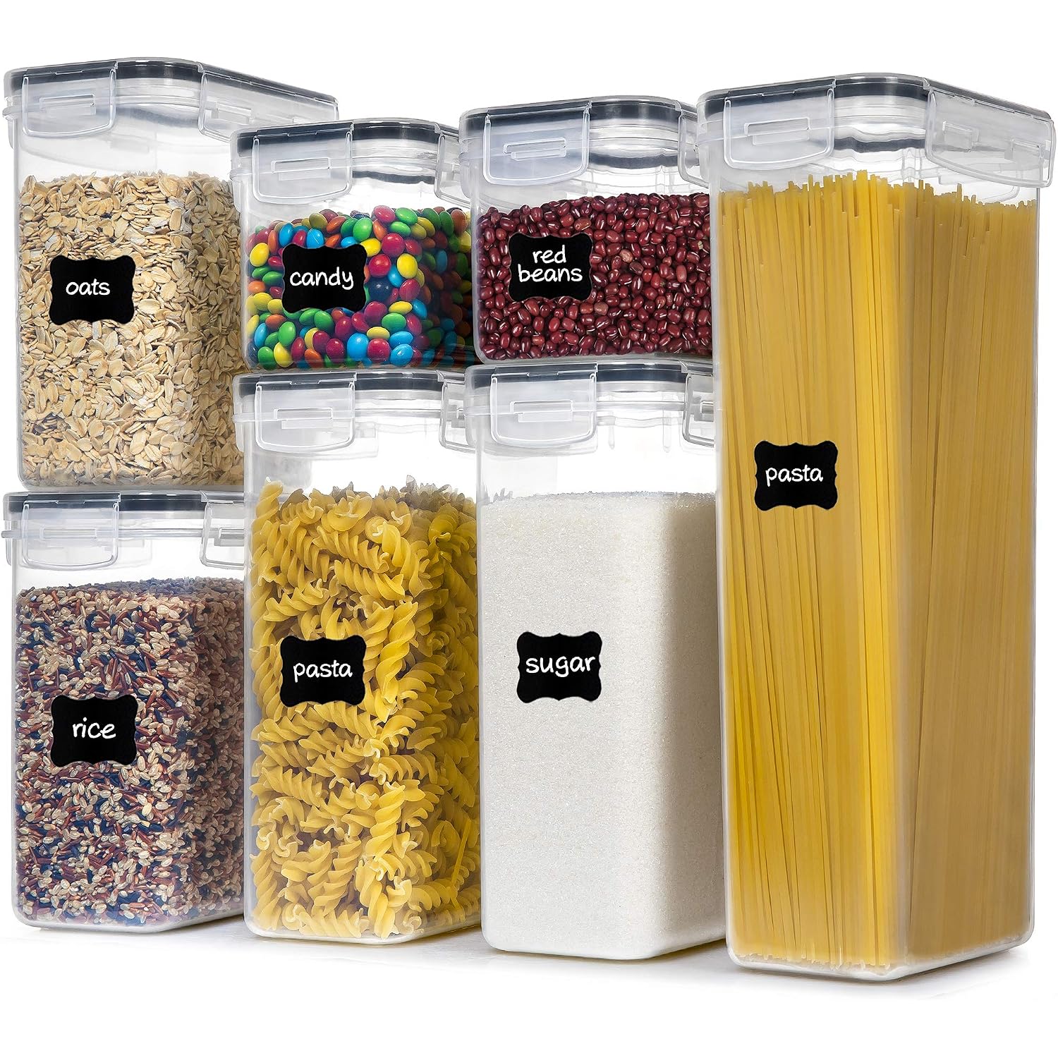 Pantrystar Airtight Food Storage Containers With Lids, 7 Pcs Bpa Free Kitchen Canisters For Spaghetti, Pasta, Dry Food, Flour And Sugar, Plastic Canisters For Pantry Organization And Storage