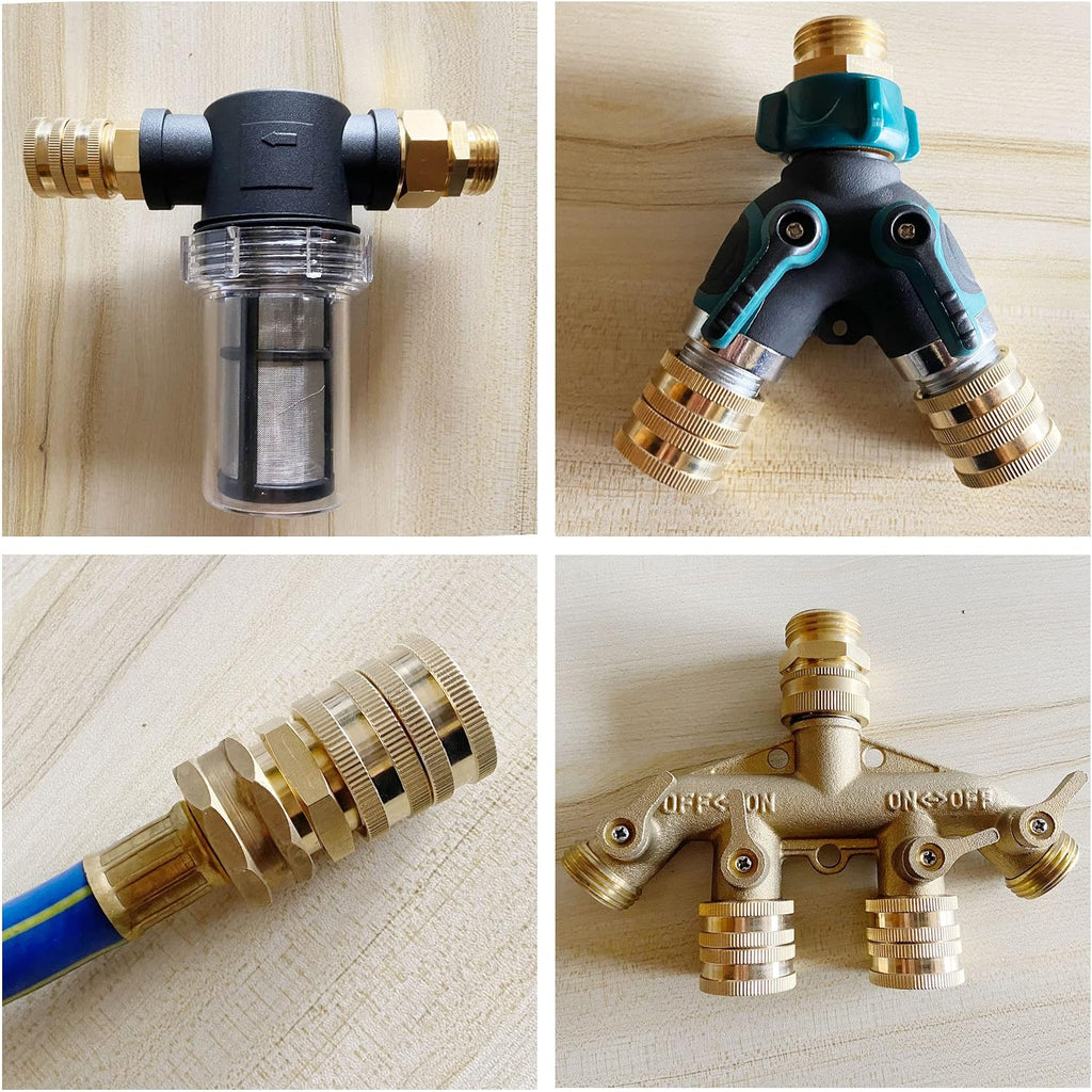 M Mingle Garden Hose Adapter, Male To Male, Female To Female, 3/4 Inch Brass Connector, 4-Pack With Extra 4 Washers