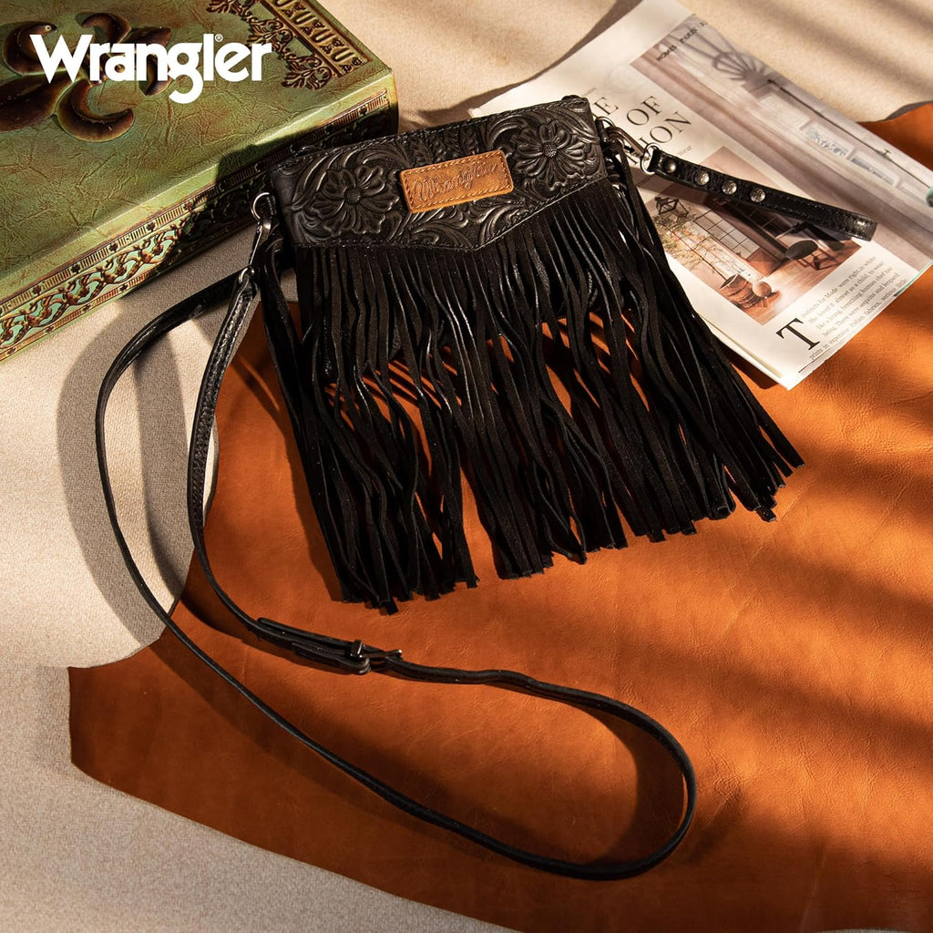 Wrangler Crossbody Small Purse for Women Wristlet Fringe Bag Western Purse